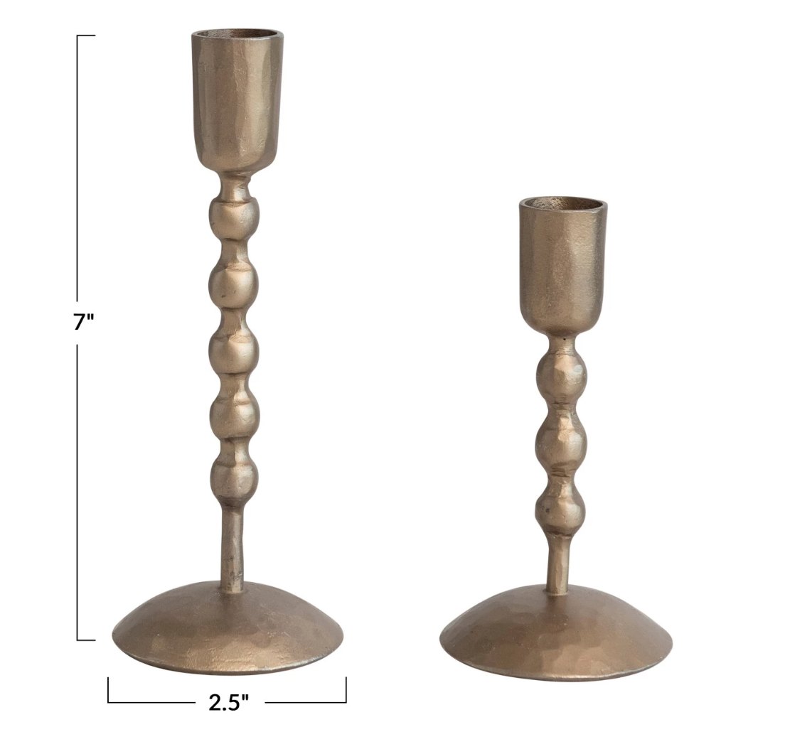 Hand Forged Antique Brass Taper Holders - Beaded