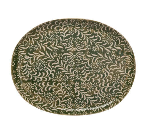 Stoneware Platter - Green Botanicals