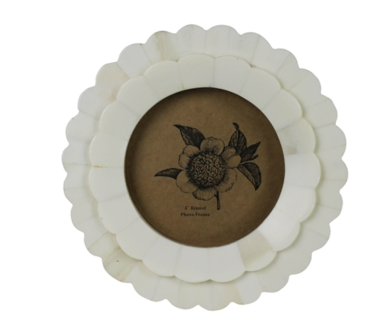 Round Carved Bone Petal Frame