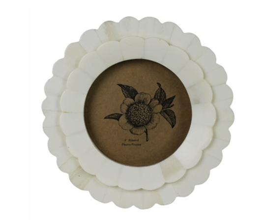 Round Carved Bone Petal Frame