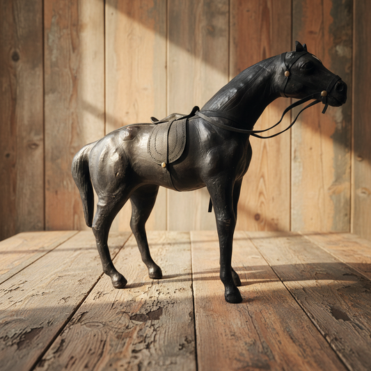Vintage Leather Horse Statue - Small