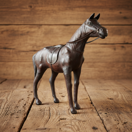 Vintage Leather Horse Statue - Big