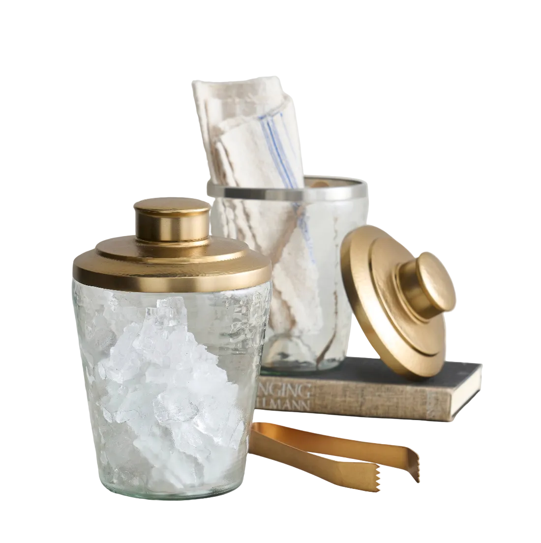 Pebbled Ice Bucket / Tongs Set