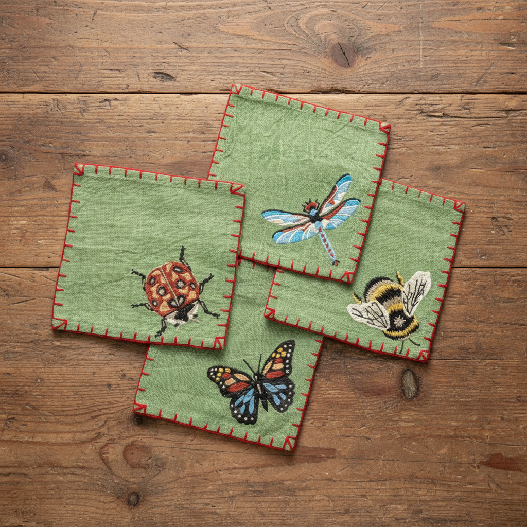 Embroidered Bugs Cocktail Napkins - Set of 4