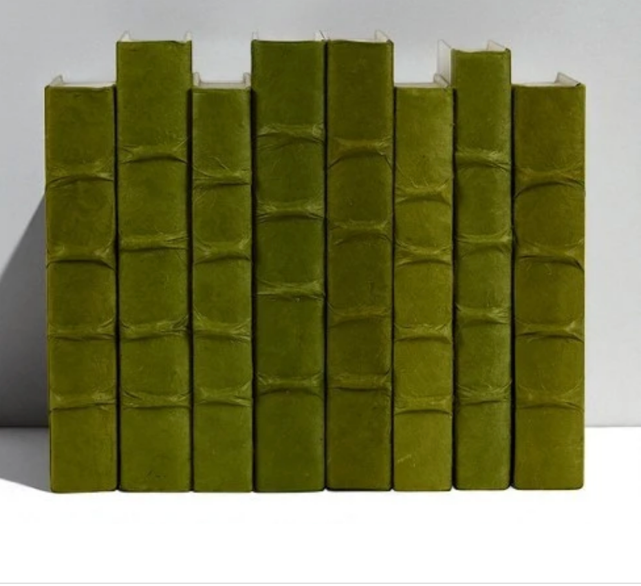 Raised Bands Dark Olive Decorative Books - Set of 3