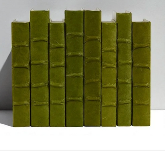 Raised Bands Dark Olive Decorative Books - Set of 3