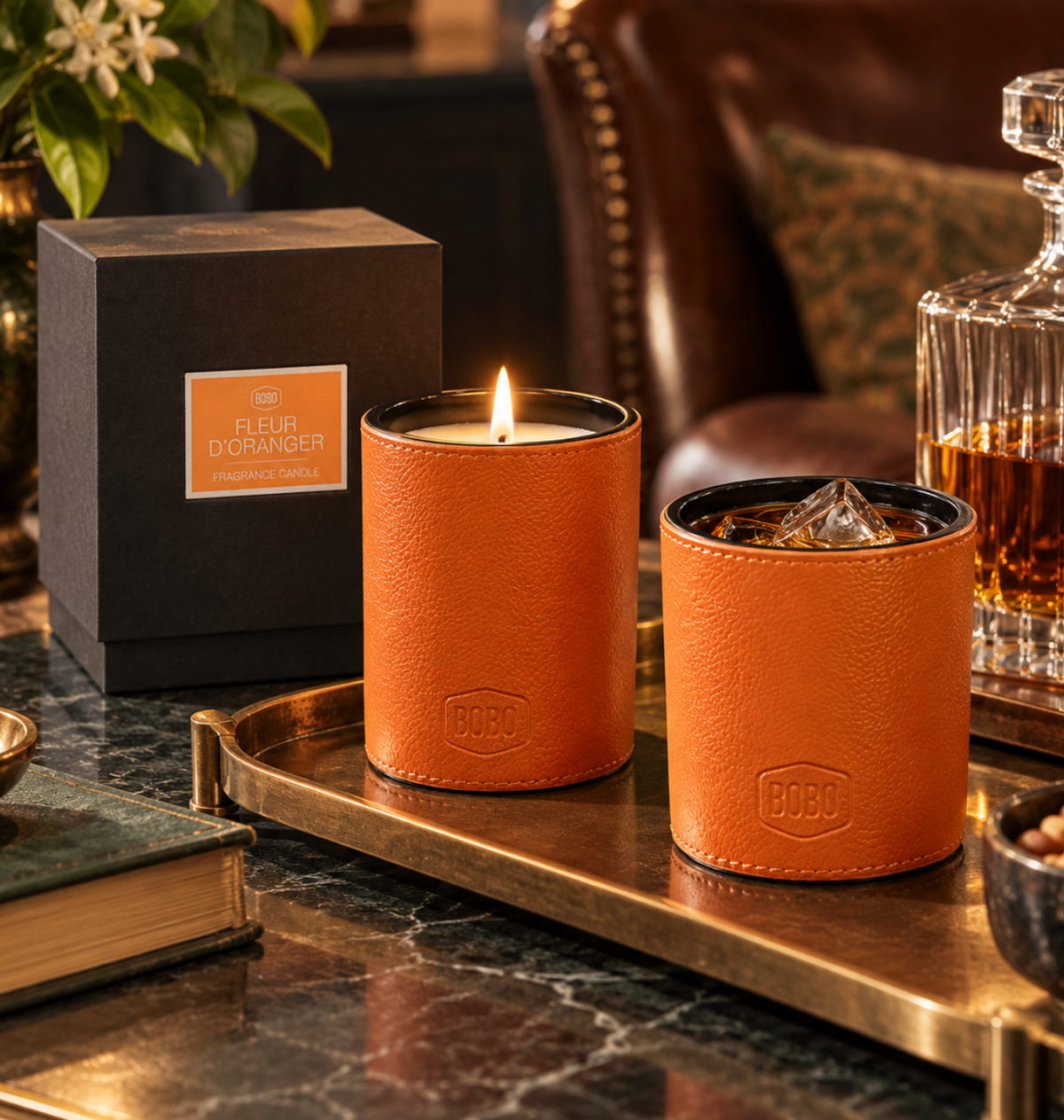 Fleur Oranger Candle & Whiskey Tumbler
