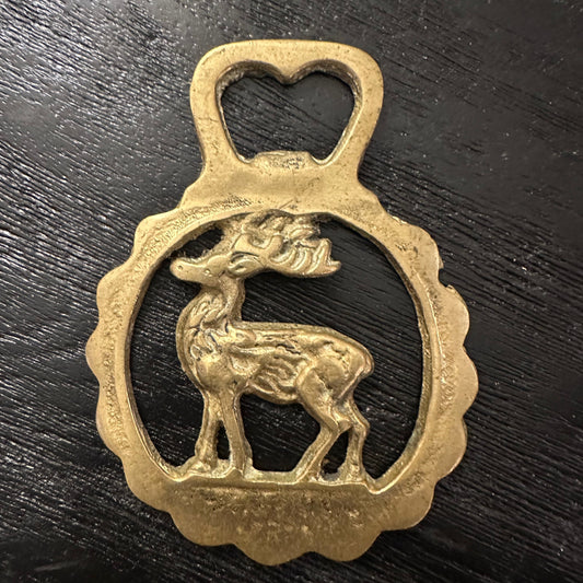 Vintage Solid Brass Bottle Opener - Stag Medallion