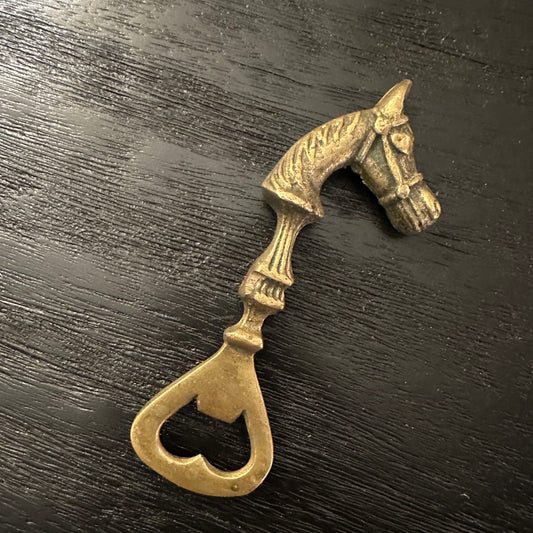 Vintage Solid Brass Bottle Opener - Horse on Post