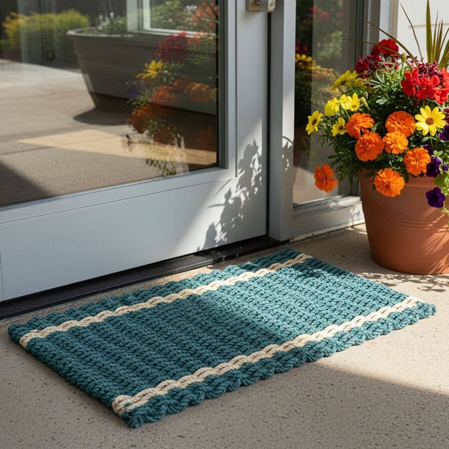 Lobster Rope™ Doormat: Spruce & Light Tan Tailored Stripes