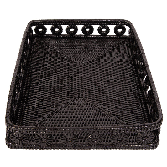Rectangular Black Rattan Tray