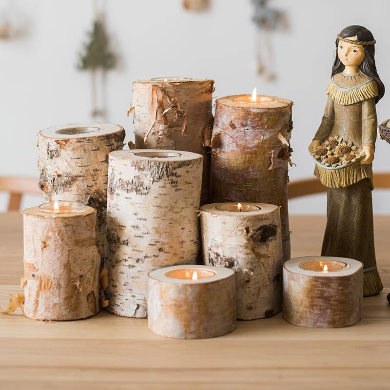 Birch Wood Tea Light Candle Holder