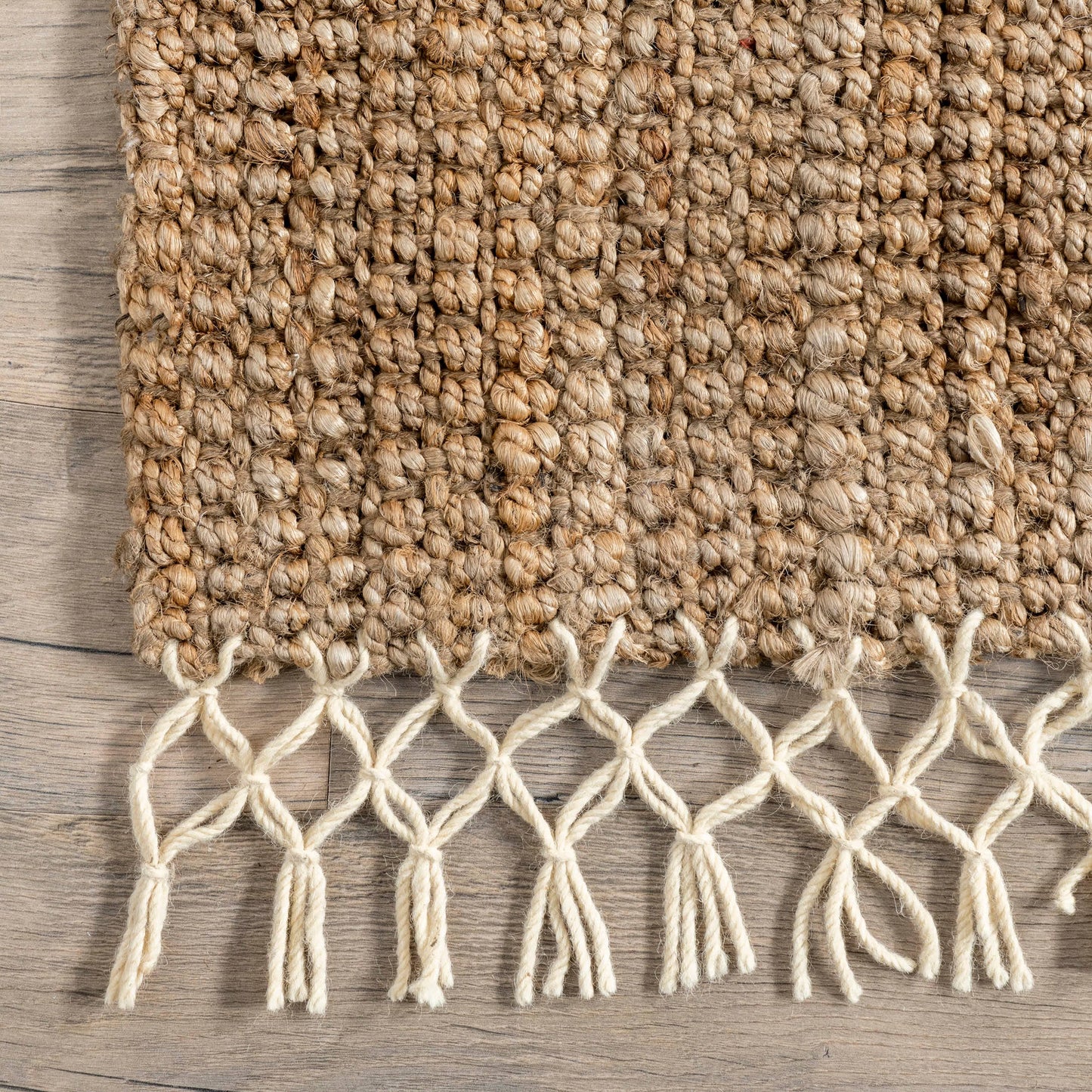 Jute Area Rug - White fringe