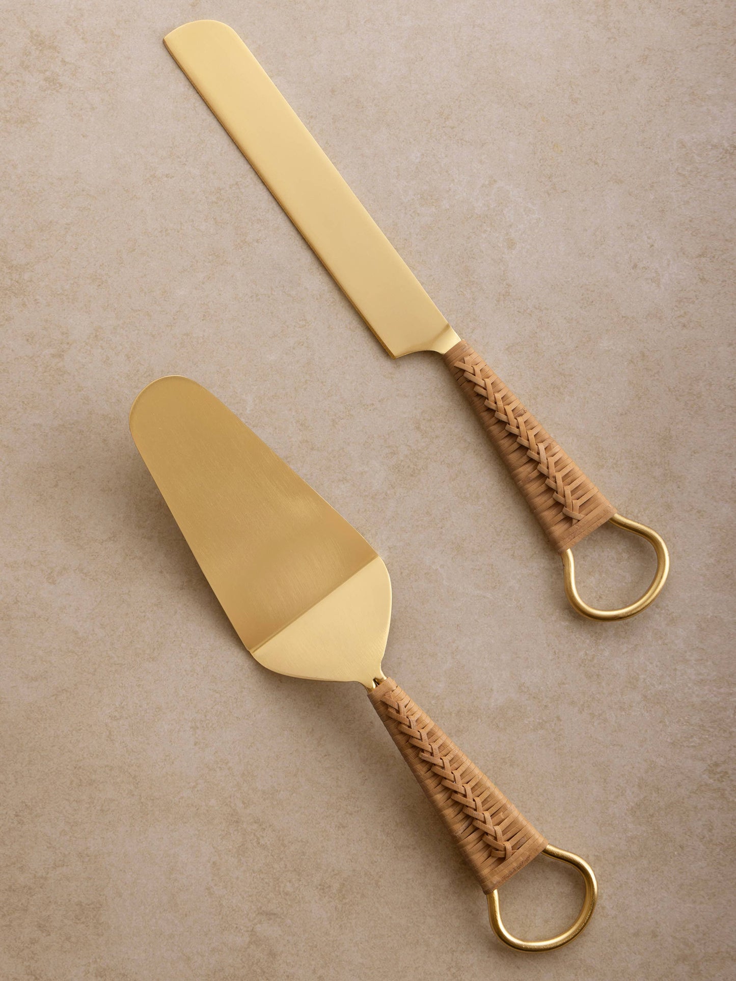 Rattan Handle Cake Servers, Set of 2