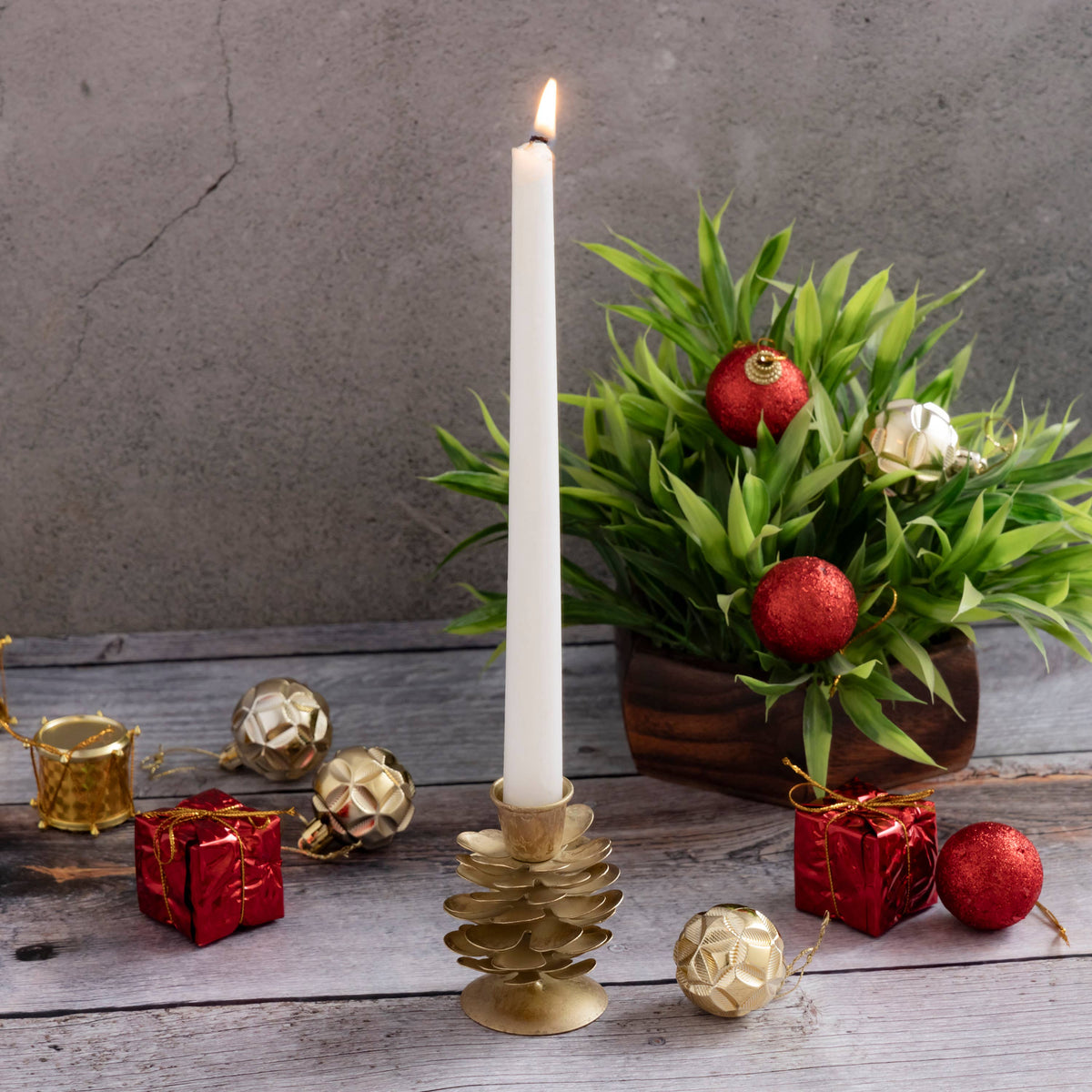 Small Brass Pine Cone Candle Holder