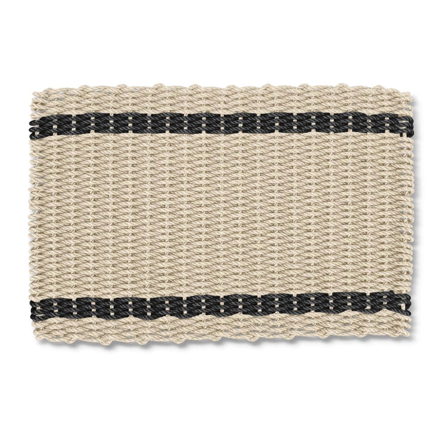 Lobster Rope™ Outdoor Doormat: Sand & Black Tailored Stripes