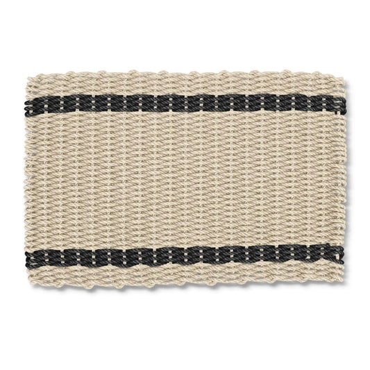 Lobster Rope™ Outdoor Doormat: Sand & Black Tailored Stripes