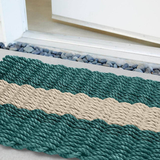 Lobster Rope™ Outdoor Doormat: Spruce with Light Tan Stripe