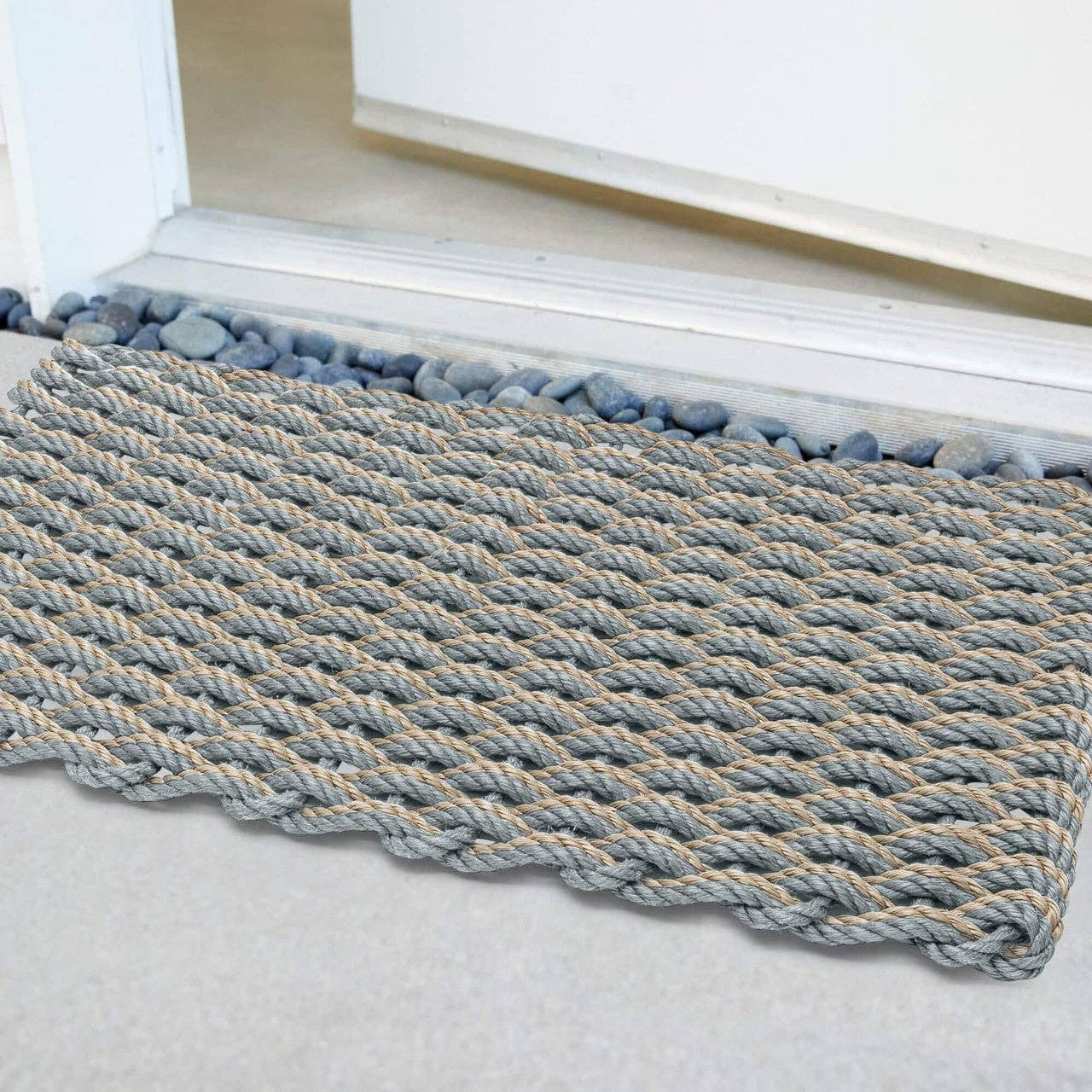 Lobster Rope™ Outdoor Doormat: Silver & Sand Double Weave