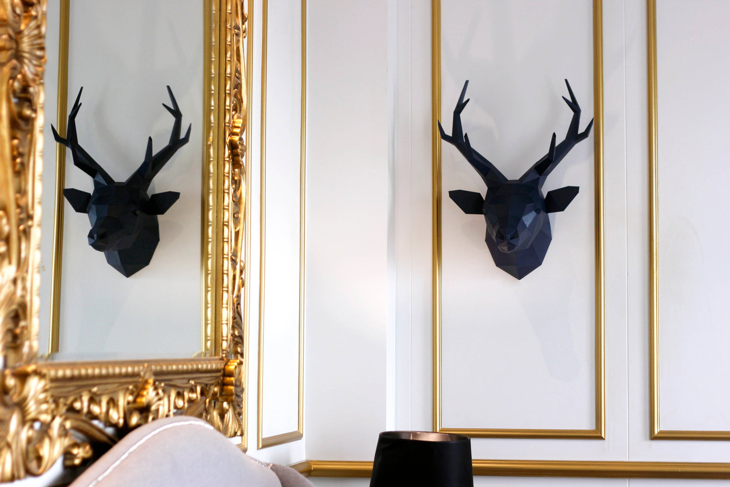 Deer Head Origami Wall Art - Black