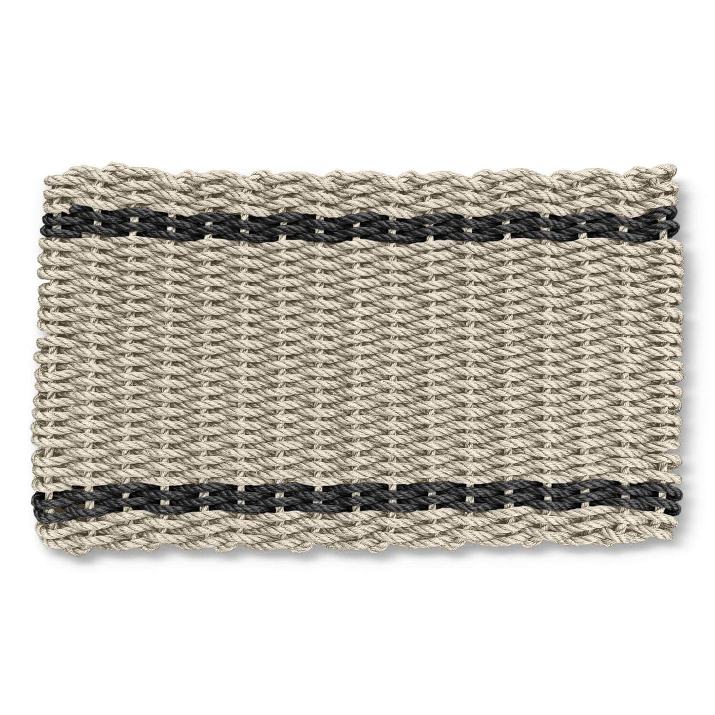 Lobster Rope™ Outdoor Doormat: Sand & Black Tailored Stripes