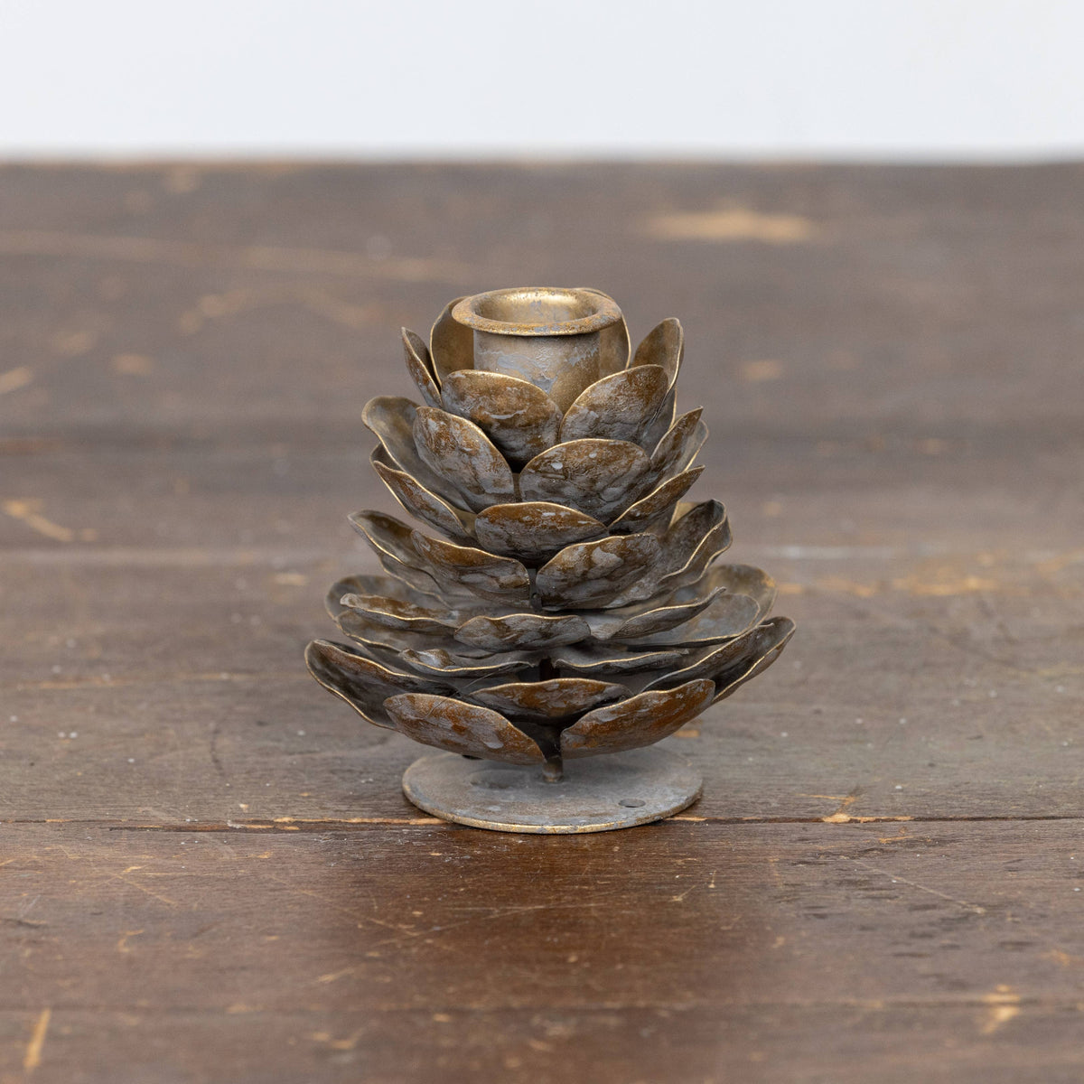 Aged Brass Pinecone Taper Candle Holder