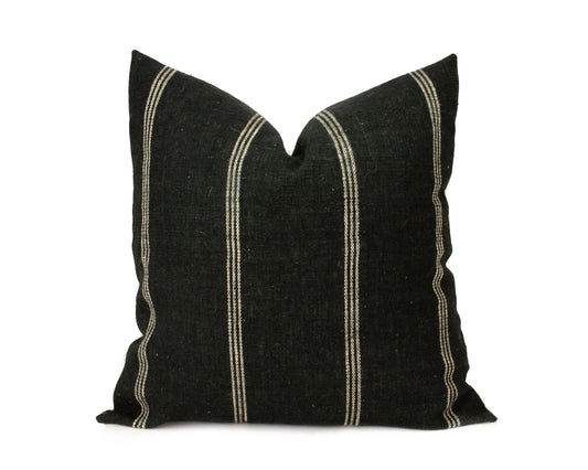 Priya - 24" Black Indian Wool Pillow Cover