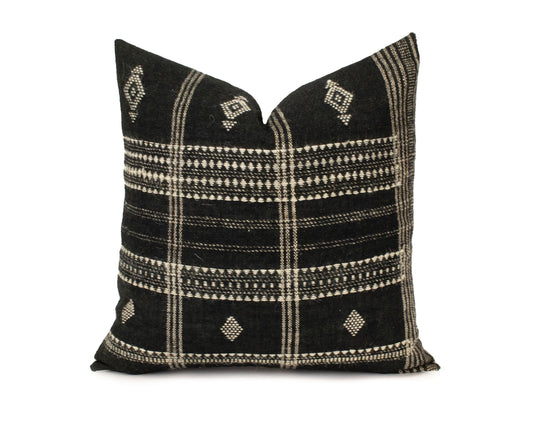 Aditi - 20" Black Indian Wool Pillow Cover